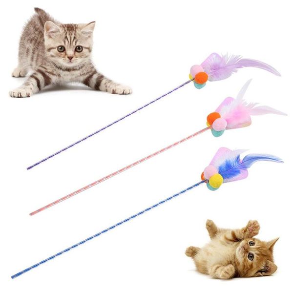 

cat toys pet kitten sequin feather plush ball teaser play rod stick interactive toy 2021