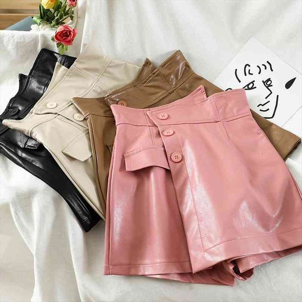 

ins super fire autumn women shorts and winter irregular high waist straight pu leather all-match skirt, White;black