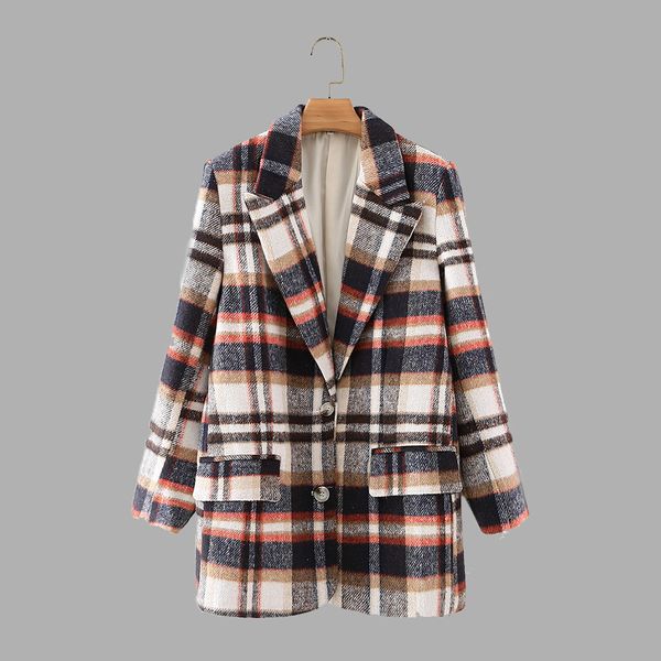 

2021 new japanese autumn and winter coat fashion temperament plaid long sleeve single breasted thickening yskn, Black
