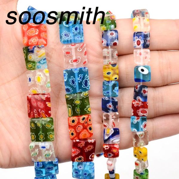

other multicolor flower pattern colorful square shape glass beads lampwork natural stone bead for jewelry making diy crafts accessory