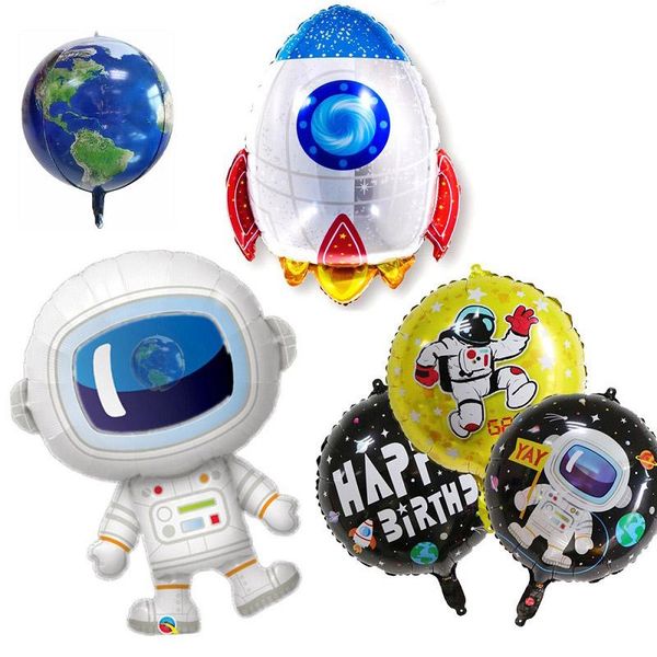 

party decoration 1pc theme outer space astronaut rocket earth foil helium balloon children boy kids birthday globos favors
