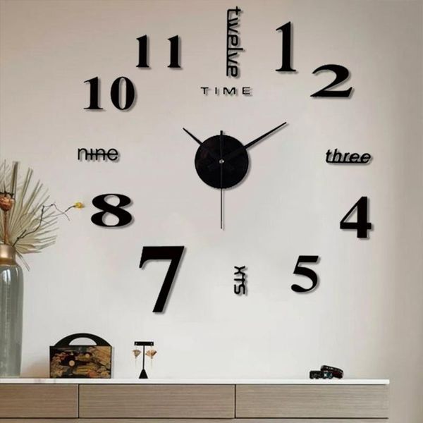 

wall clocks frameless diy mute clock 3d mirror surface sticker home office decor