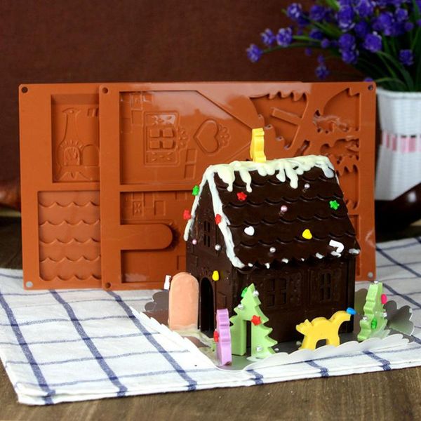 

baking & pastry tools diy christmas house chocolate mold gingerbread silicone cake biscuit tool fondant for party decorations