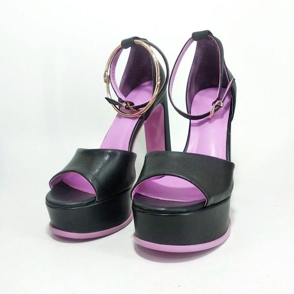 

dress shoes summer autumn women peep toe platform high heel wedge buckle sandals party wedding pumps, Black