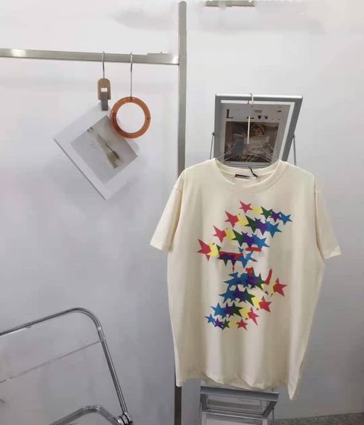 

luxury design summer fashion ancient + loose casual round neck color printed short sleeve t-shirt for men and women, White