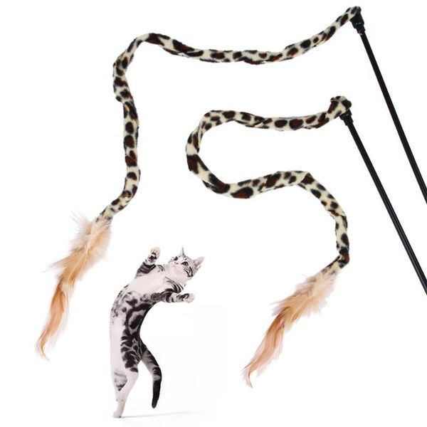 

cat toys 1pc kitten toy interactive soft feather leopard print tease stick gatos pet supplies