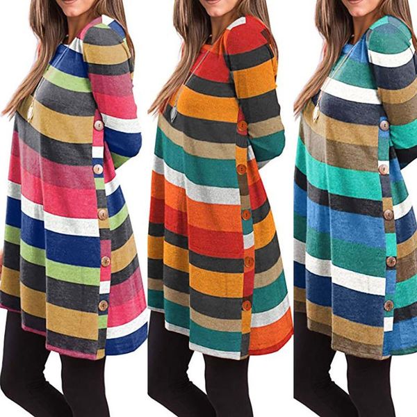 

casual dresses fashion women striped button t-shirt long sleeve dress party streetwear vestidos winter elegant, Black;gray