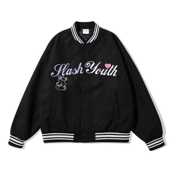 

men's jackets men black bomber jacket letter patches hip hop streetwear harajuku embroidery 2021 autumn loose short coat outwear, Black;brown