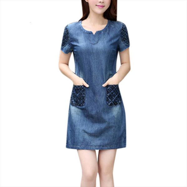 

spring fashion summer soild women dresses denim casual elegant cowboy section temperament with pockets, Black;gray