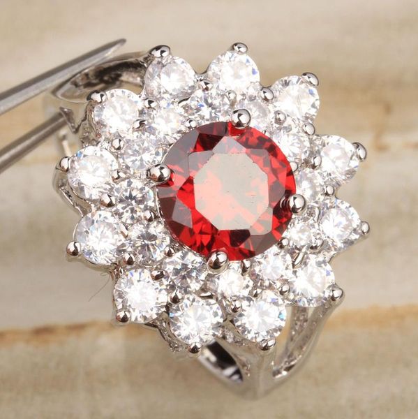 

wedding rings luxurious red garnet silver plated argent jewelry us# solitaire ring size 6 / 7 8 9 s1320, Slivery;golden