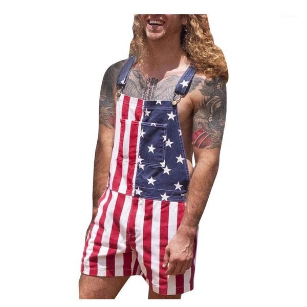 Erkek Pantolon Bayrak Baskı Tulum Moda Cep Düğme Amerikan Bağımsızlık Günü Kostüm Rahat Tatil Streetwear Giyim Tulum LL3