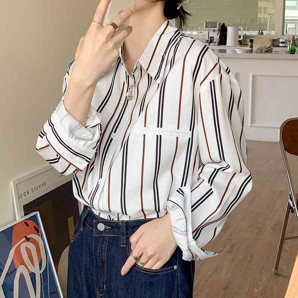 

women's blouses & shirts summer office lady striped casual streetwear chic femme ol loose new geometric all match stylish brief to, White