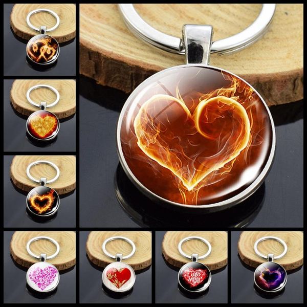 

keychains heart po keychain trendy double sides glass cabochon keyrings for women men birthday party gifts jewelry, Silver