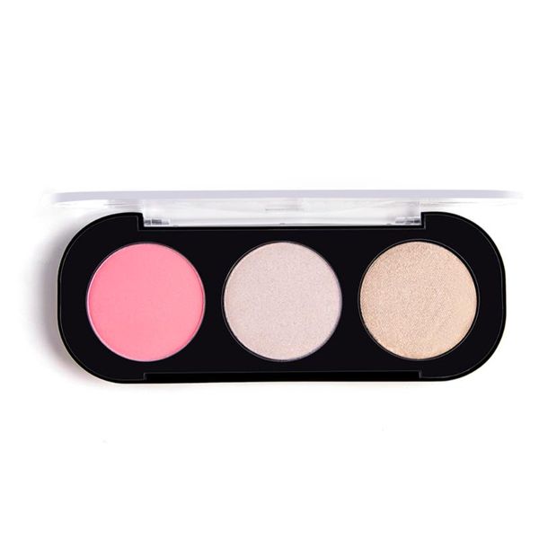

blush natural 3 colors palette highlighter cheek blusher face base mineral makeup