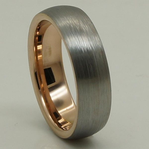 

wedding rings 6mm width women/girl unique brush & shiny 2tone rose gold plating grey tungsten carbide ring, Slivery;golden