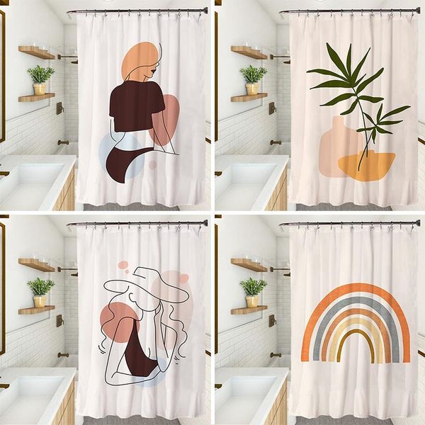 

shower curtains fresh curtain waterproof quick-drying bathroom printing partition door screen with hooks home washable hangings