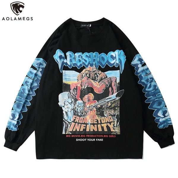 

aolamegs hip hop sweatshirt men action movie illustration print thin pullover streetwear baggy high street fashion men clothing 201112, Black