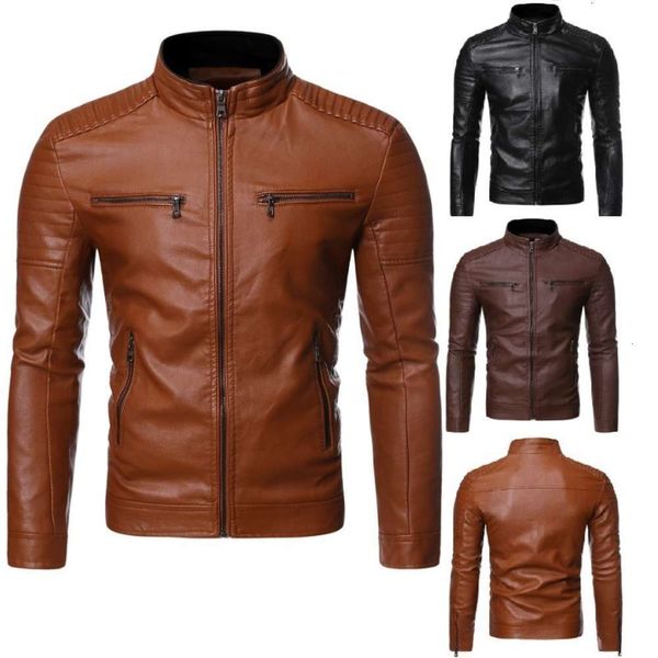 

motorcycle leather clothing autumn and winter 2020 men's fashion business leisure zipper collar jacketwinter, Black;brown