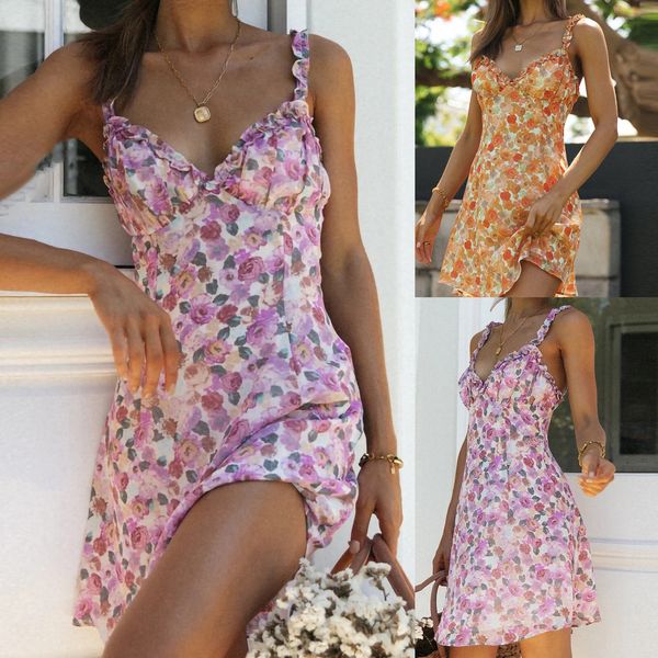 

women dress spaghetti strap sleeveless club bohemian floral print mini dress a-line short knee-length casual vestido, Black;gray