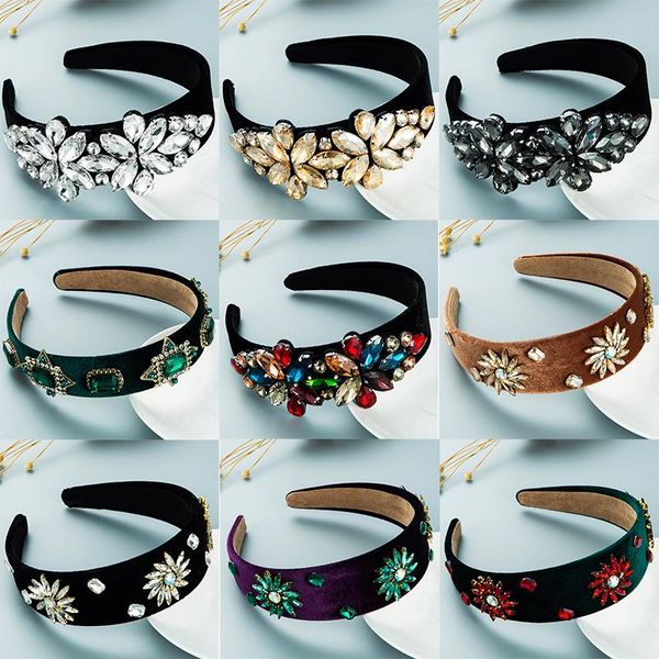 

hair clips & barrettes baroque headband crystal bead colorful inlaid rhinestone band luxury ladies prom headbands for woman accessories, Golden;silver