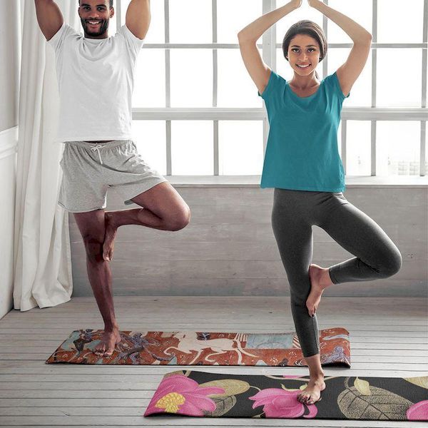 

yoga mats mat tpe flower pattern print fitness sports carpet indoor mute cushion gym absorption soundproof natural rubber suede