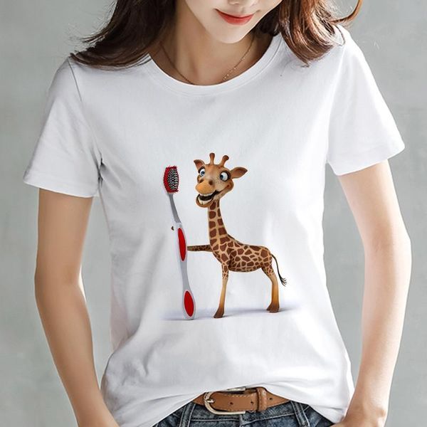 

women clothes tshirt print summer casual giraffe paint color fashion paint woman tee ladies female t-shirt short sleeve, White