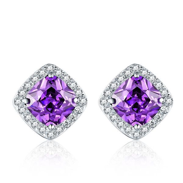 

other solid s925 sterling silver crystal earrings stud brilliant cushion purple white gold lovely ear jewelry chd00169, Golden;silver