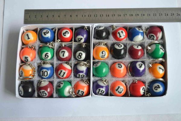 

16pcs/lot billiard ball key chain key ring round pendant car keychain charm jewelry fashion keyrings accessories mixed color, Slivery;golden