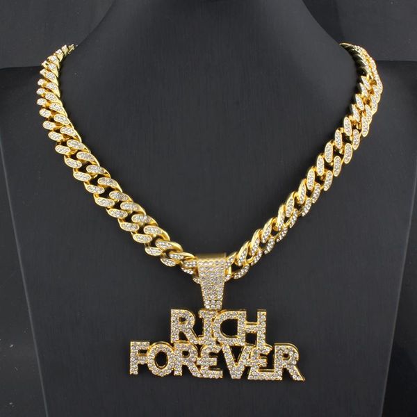 

pendant necklaces hip hop selling men's jewelry in europe and america full splicing letter cuba chain necklace cool, Silver
