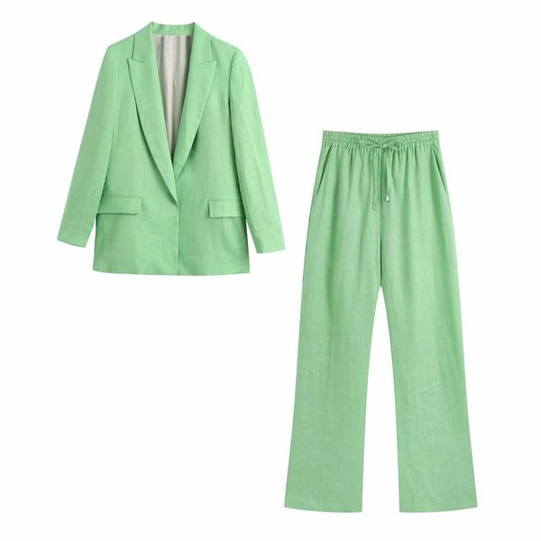 

women's two piece pants spring and autumn casual solid color pocket decorative jacket + high waist wide leg set, White