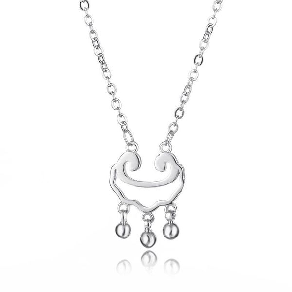 

pendant necklaces s925 jewelry auspicious luck safety long life lock necklace pure r gift female, Silver