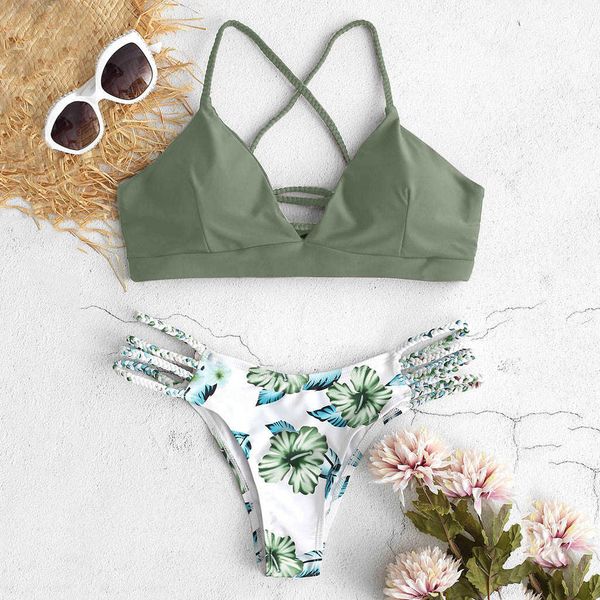 

2021 bikini cut flower second-hand pushups badmode batmode tankin batsuit women, White;black