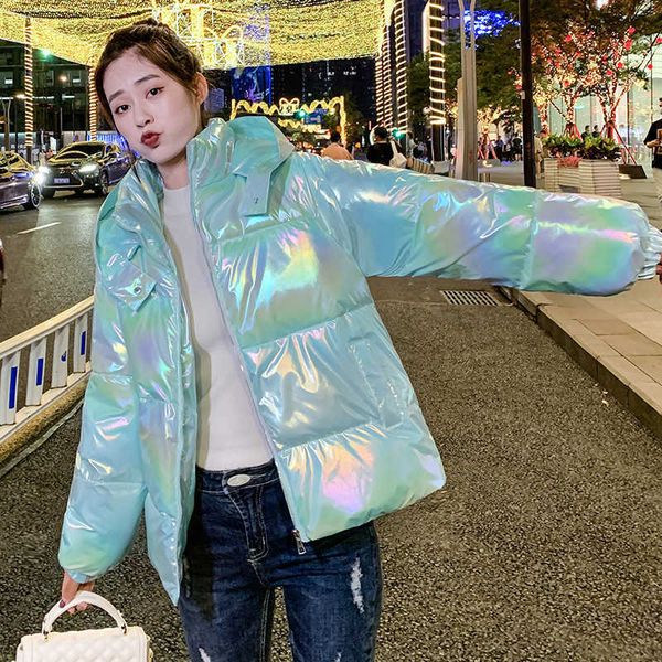 

fashionable colorful bright face hooded down cotton padded et for women 2021 winter korean loose and thickened student bread, Black