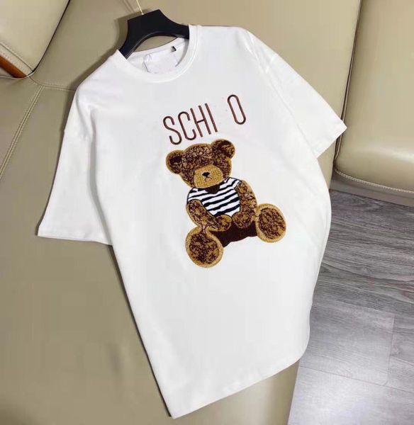 

2021 spring new brand round neck soft comfortable embroidery three dimensional cartoon age reducing loose short sleeve1, White;black