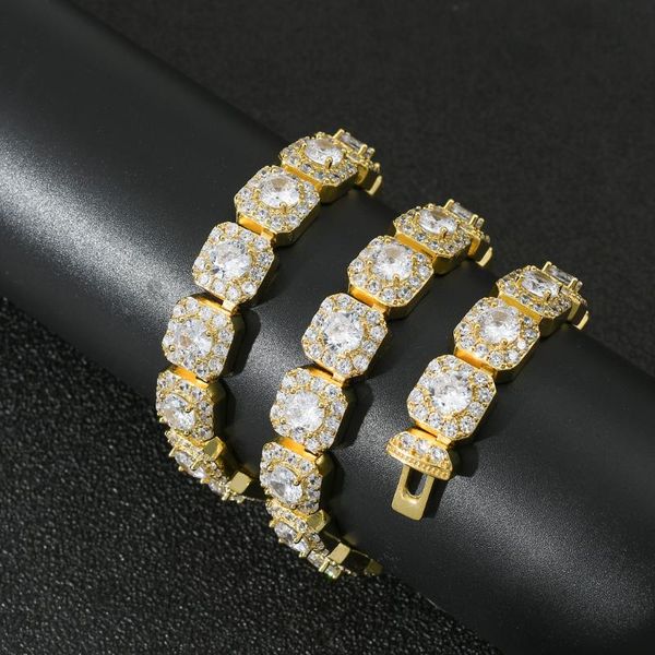 

chains hip hop 13mm bling iced out cubic zirconia bracelets necklaces geometric square 5a+ cz stone tennis chain for men women jewelry, Silver