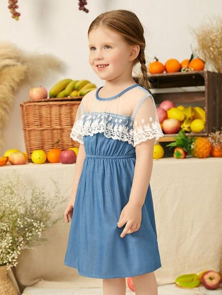 

toddler girls contrast mesh floral embroidery ruffle dress she, Red;yellow