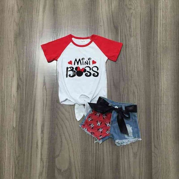 

summer baby girls white silk shirt denim shorts mouse jeans outfit