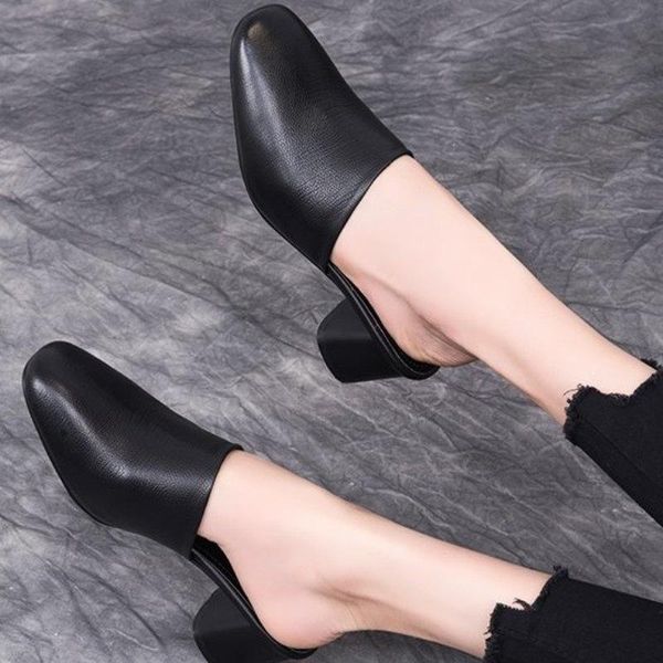 

slippers women square heel sandals summer flip flops arrival baotou, Black