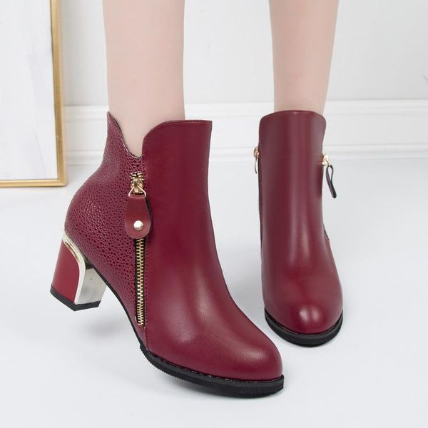 

boots explosion models autumn female high heel thick with side zipper large size 42 women's ankle, Black