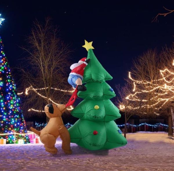 Albero di Natale Gonfiabile con Luce a LED con Divertente Babbo Natale Cane Stella Festa Vacanza Che Esplode Interni Esterni Incandescente Decorazioni Natalizie Prato Cortile Giardino Atmosfera Puntelli