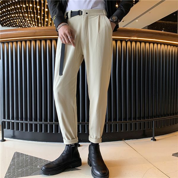

2021 new spring velvet for men streetwear casual drop pencils office social business wearing men's pants 5bck, Black