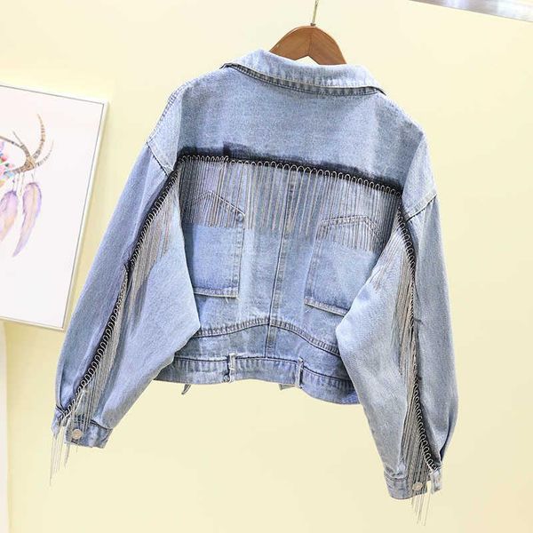 

women's jackets 2021 fashion for women tassels denim bf broken hole jeans spring autumn coat yq165, Black;brown