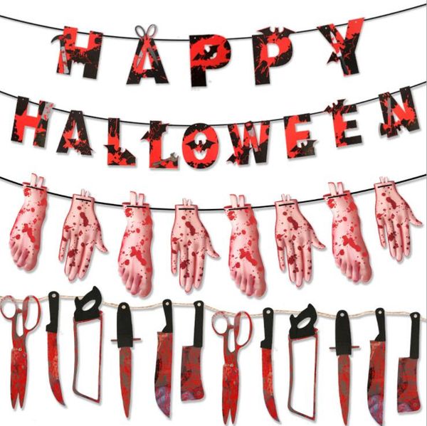 

happy halloween scary bloody garland banner for horror vampire zombie themed festival party decorations