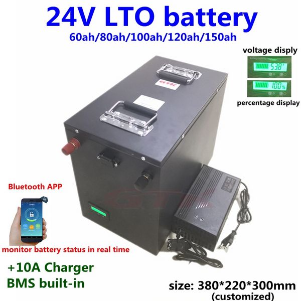 GTK 20000 Ciclos LTO 24 V 60AH 80AH 100AH ​​120AH 150AH Bateria de Titanato de Lítio com BMS para Sistema Solar Inversor Ebike UPS + Carregador