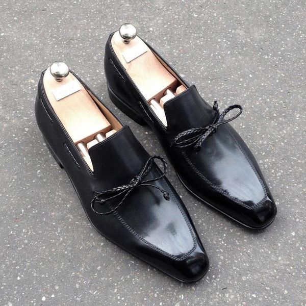 

dress shoes spring style square head handmade bow loafers business suit casual sports all-match small pu leather hl071, Black