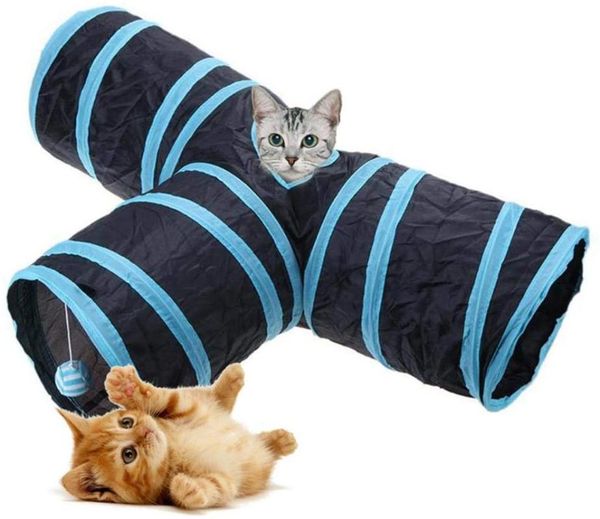 

small animal supplies 3 way cat tunnel collapsible pet tube kitty bored toys peek hole toy ball