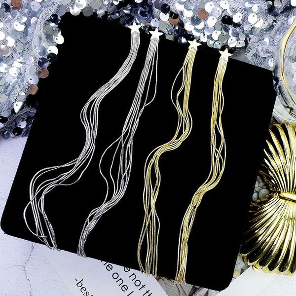 

super long temperament tassel earrings women's net red long star earrings girl gift jewelry, Golden;silver