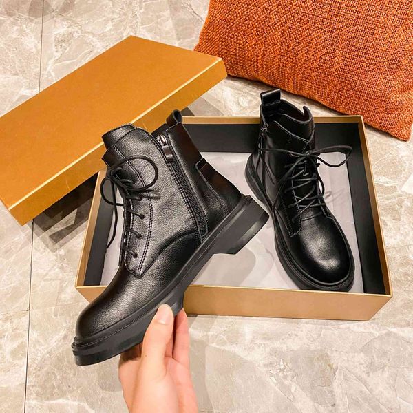 

l66-6 yiying 2021 autumn winter martin boots all leather versatile motorcycle fashion ins british wind tube women's boots, Black