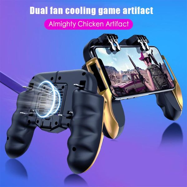 

6 fingers ergonomic gamepad trigger for pubg game controller shooting cooling fan gamepad joystick for android mobile phone
