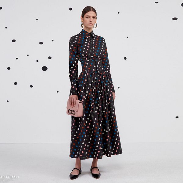 

runway fashion women's sets spring autumn new dot print shirt half length skirt elegant vintage piece suit x1rr, Black;gray